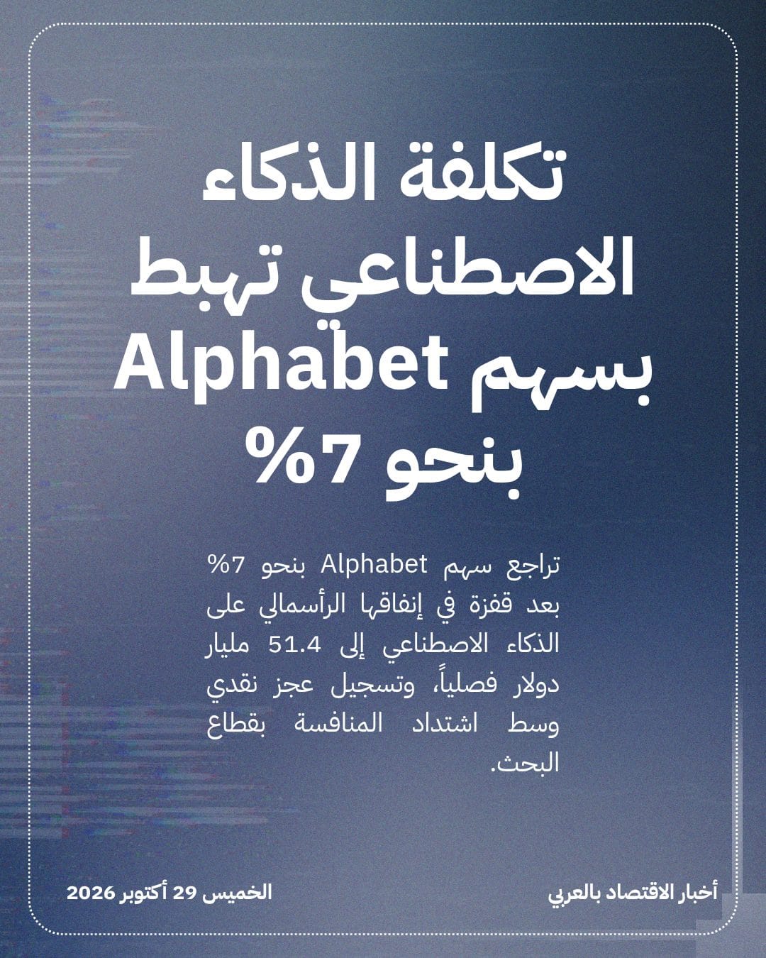 تكلفة الذكاء الاصطناعي تهبط بسهم Alphabet بنحو 7%