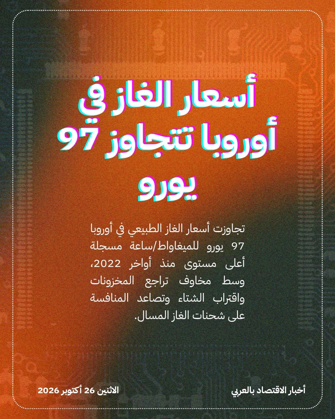 أسعار الغاز في أوروبا تتجاوز 97 يورو